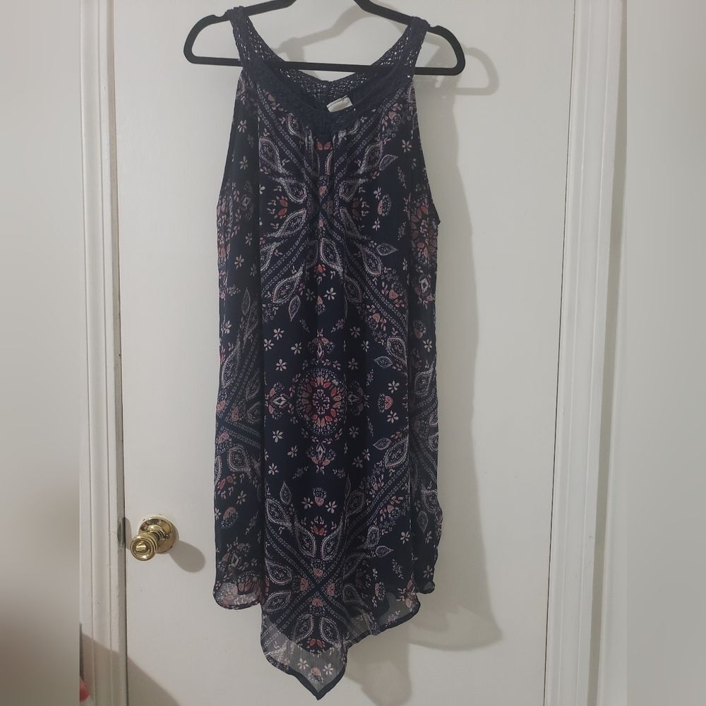 XXL•Blue Paisley Asymmetrical Hem Dress